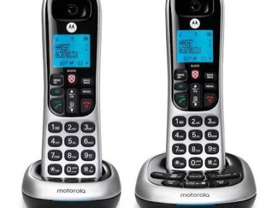 Motorola CD4012 DECT 6.0 Cordless Phone with Answering Machine and Call Block, Silver/Black, 2 Handsets